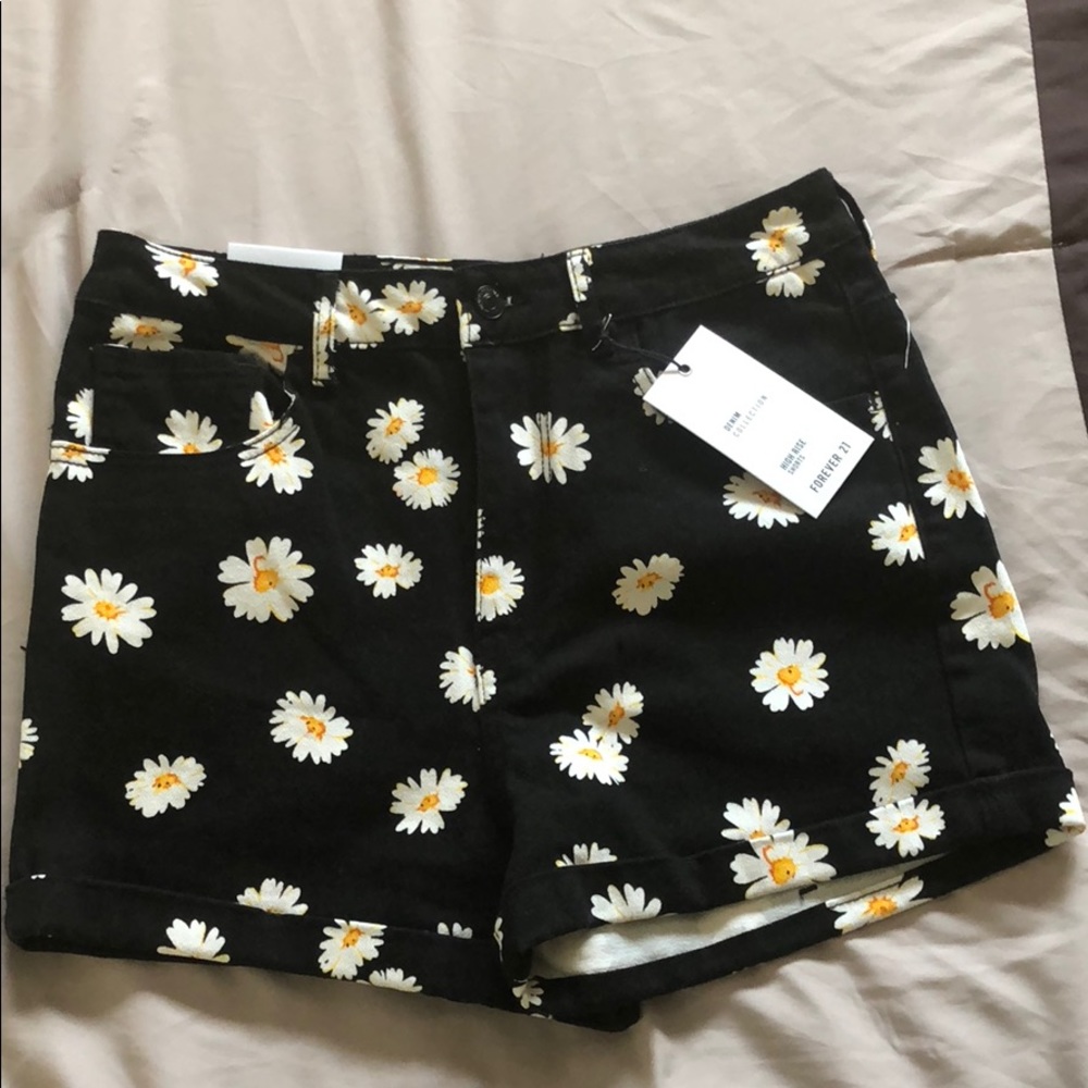 Brand new denim floral Forever 21 high rise shorts
